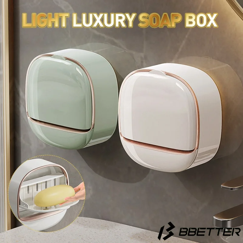 Wall Mounted Soap Box with Lid & Drain Tray – Bathroom Organizer - Image 2