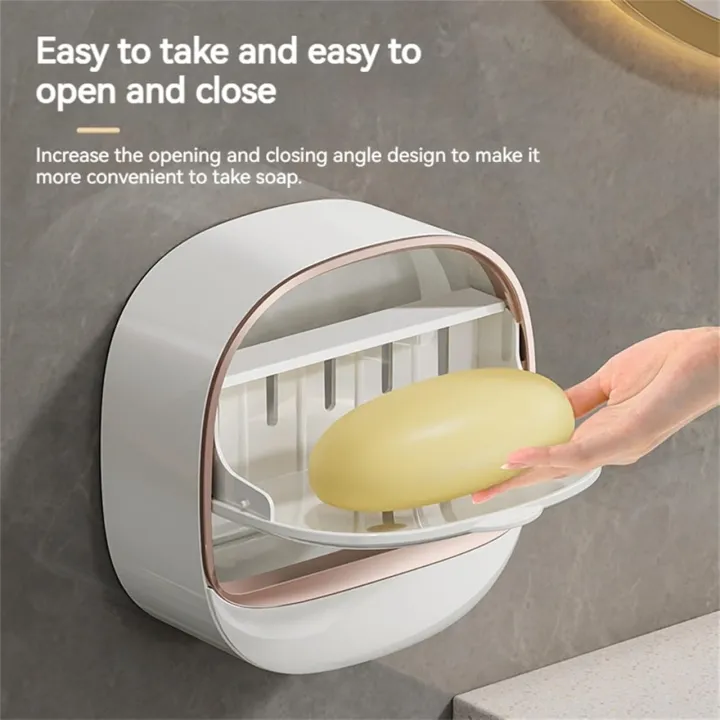 Wall Mounted Soap Box with Lid & Drain Tray – Bathroom Organizer - Image 3