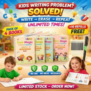 Sank Magic Practice Copybook Set – Pack of 4 (With 10 Refills + Magic Pen)